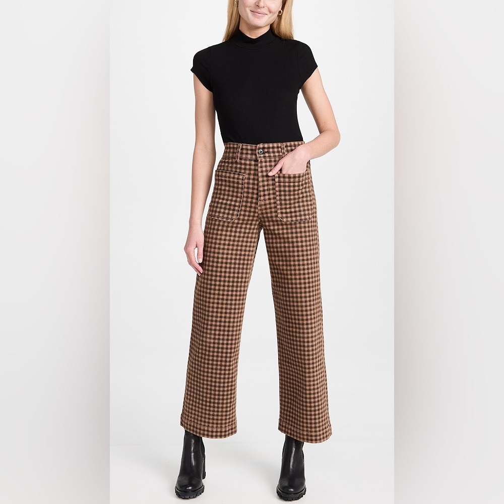 ASKK NY  ANTHROPOLOGY Sailor Pants in Plaid Camel NWOT